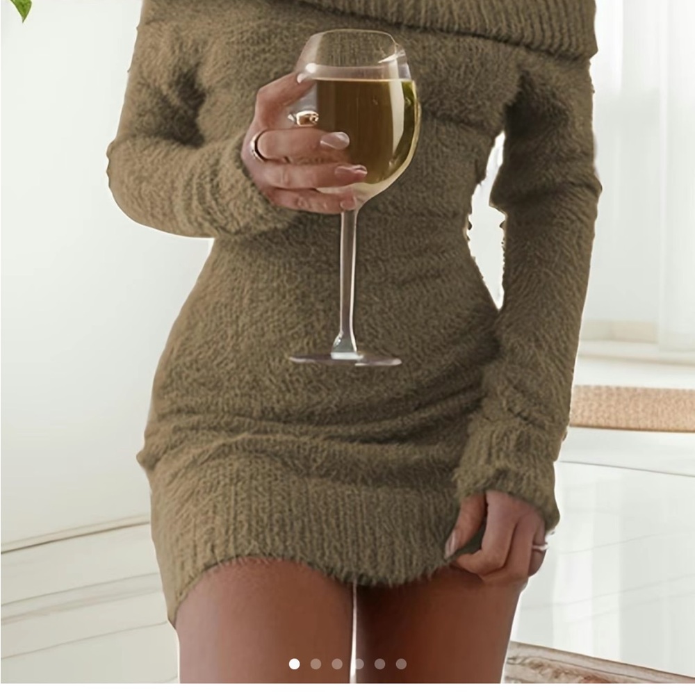 Off-Shoulder Olive Green Knit Dress